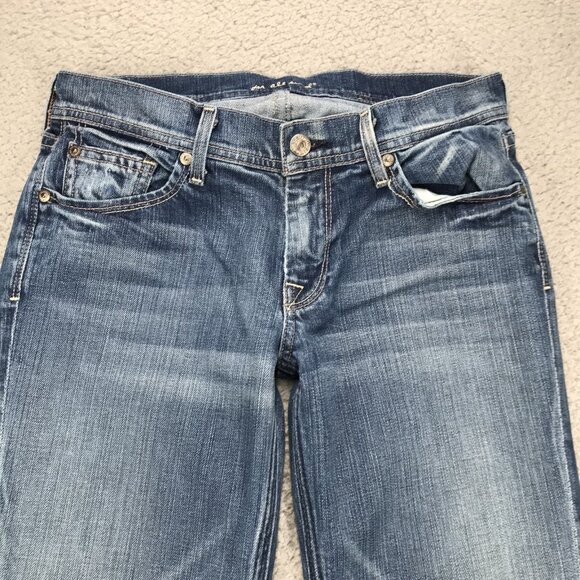 7FAM Jeans Womens Size 28 Boot Cut Low Rise Ribbon Back Pocket Faded Wash Denim - Picture 4 of 16